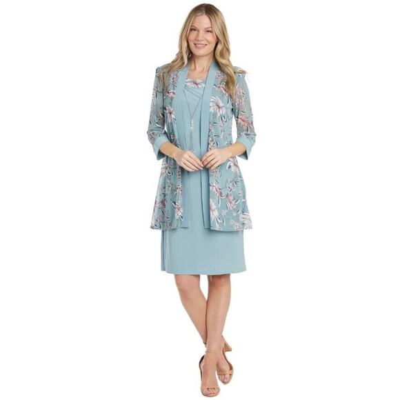 R & M Floral Printed Jacket Dress with Detachable Necklace in Slate Size 18 $109 - Picture 1 of 5